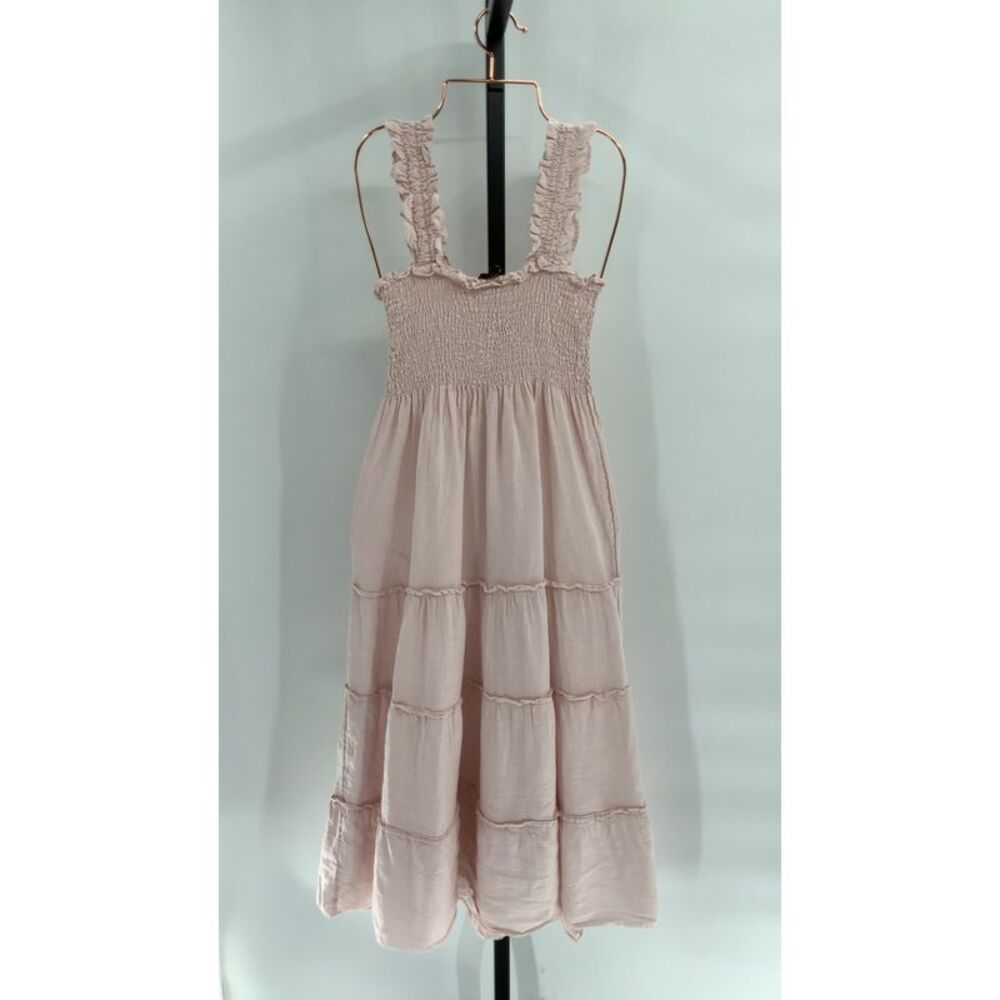 Quince Womens 100% European Linen Smocked Midi Dress Pale Pink XS - Picture 2 of 2